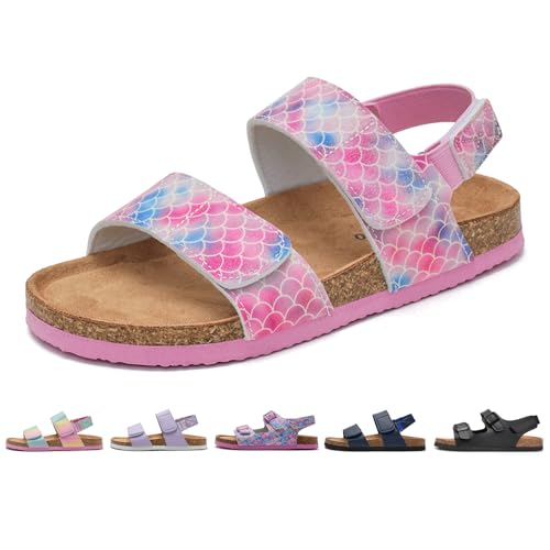 Torotto Sandalen Mädchen Jungen Mit Kork Sandals Kinder Pantoffeln Riemen Verstellbare Schnalle Rutschfeste Mit Klettverschluss Sandaletten für Drinnen und Draußen(Helles Fischschuppen Glitter, 32EU) von Torotto