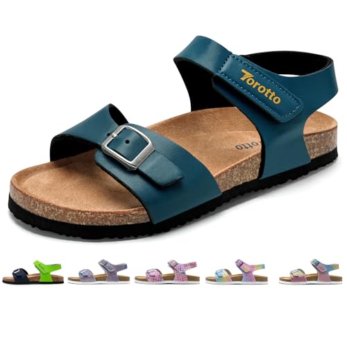 Torotto Sandalen Mädchen Jungen Mit Kork Sandals Kinder Pantoffeln Riemen Verstellbare Schnalle Rutschfeste Mit Klettverschluss Sandaletten für Drinnen und Draußen(See Blau, 31EU) von Torotto
