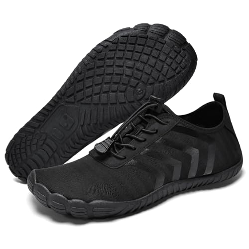 Torotto Barfußschuhe Fitnessschuhe Barfussschuhe Herren Damen Atmungsaktiv Schnell Trocknen Knit Zero-Drop Outdoor Unisex(Schwarz 45) von Torotto
