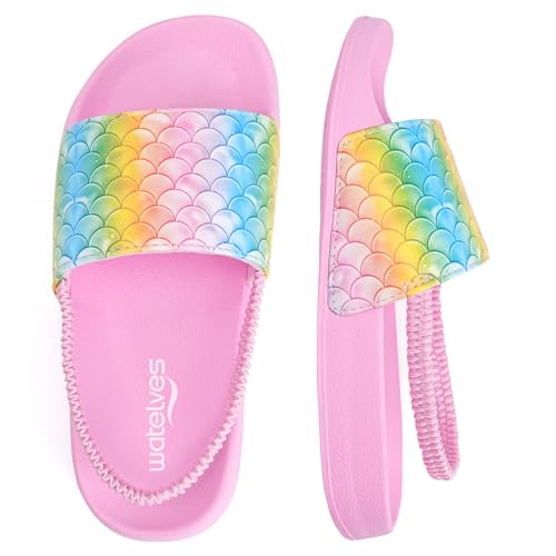 Torotto Unisex-Kinder Badeschlappen Sommer Flache Hausschuhe Badesandalen rutschfest Schlappen Badeschuhe(Gefärbte Fischschuppen, 22/23EU) von Torotto