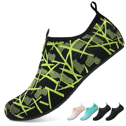 Torotto Wasserschuhe Badeschuhe Schwimmschuhe Herren Damen Atmungsaktiv Schnelltrocknend rutschfest Yoga Pool Strand Barfussschuhe Unisex(Linie grün 36/37) von Torotto