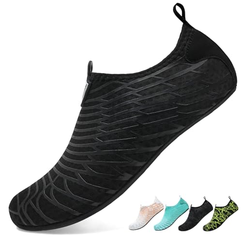 Torotto Wasserschuhe Badeschuhe Schwimmschuhe Herren Damen Atmungsaktiv Schnelltrocknend rutschfest Yoga Pool Strand Barfussschuhe Unisex(Schwarz 44/45) von Torotto