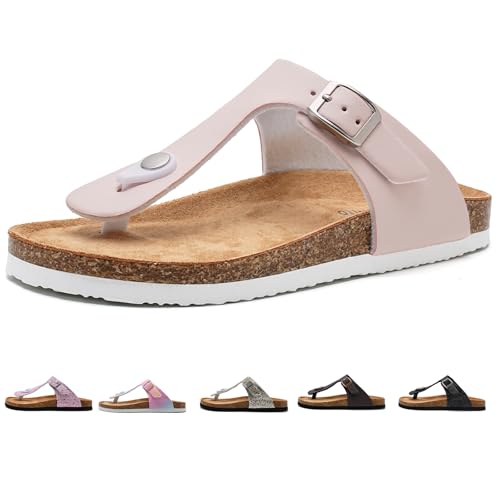 Torotto Zehentrenner Kinder Flip Flops Mit Kork Pantoletten Mädchen Jungen Hausschuhe Riemen Verstellbare Schnalle Rutschfeste Schlappen für Drinnen und Draußen(Fleischrosa, 30EU) von Torotto