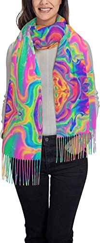 Torribala Neonfarbener Regenbogenfarbener Tie-Dye-Schal für Frauen und Mädchen Quastenschals Weicher Kaschmirschal Warmer Schal Damengeschenk 192 x 75 cm von Torribala