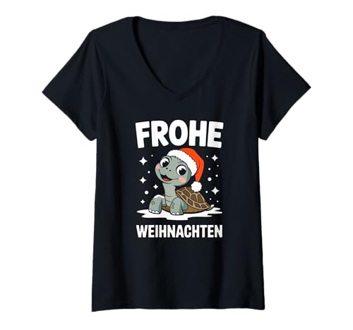 Damen Frohe Weihnachten Schildkröte Frohe Weihnachten T-Shirt mit V-Ausschnitt von Tortoise Christmaslove2024