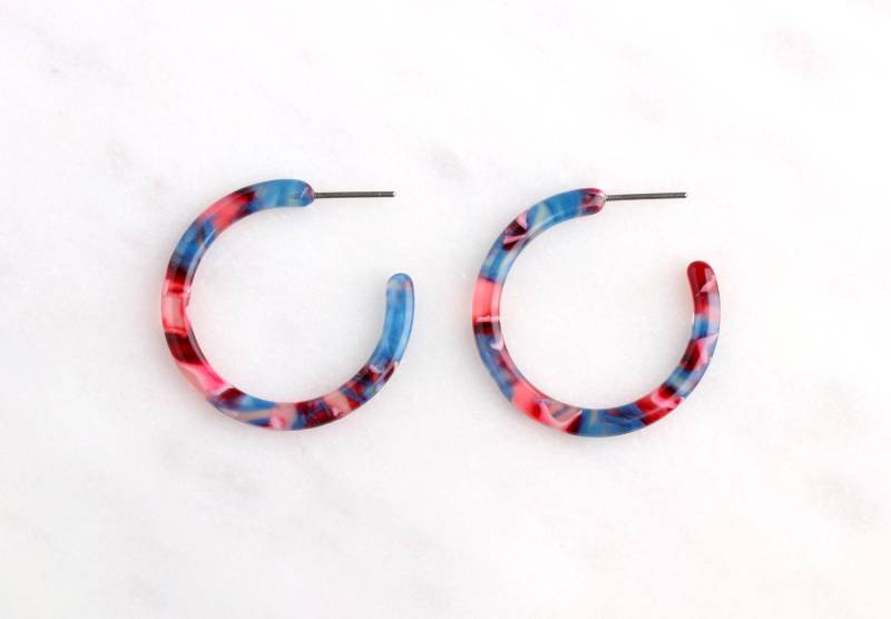 Kleine Blaue Hoop Ohrring Komponente, 1 Paar, Schildpatt Acetat Ohrringe, Dünne Ohrring, Roter Harz Abgerundete Creolen Ear023-30-Ur Kleine Blaue Hoop Ohrring Komponente, 1 Paar, Schildpatt Acetat Ohrringe, Dünne Ohrring, Roter Harz Abgerundete Creolen Ear023-30-Ur von TortoiseShellSupply