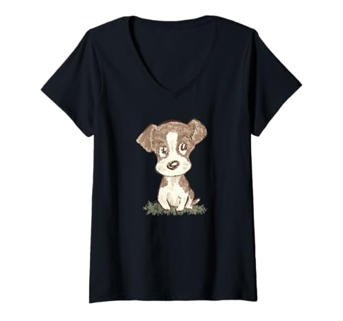 Damen Jack Russell Terrier niedlicher Hund Welpe Haustier lustige Tierkunst Illustration T-Shirt mit V-Ausschnitt Damen Jack Russell Terrier niedlicher Hund Welpe Haustier lustige Tierkunst Illustration T-Shirt mit V-Ausschnitt von Toru Sanogawa