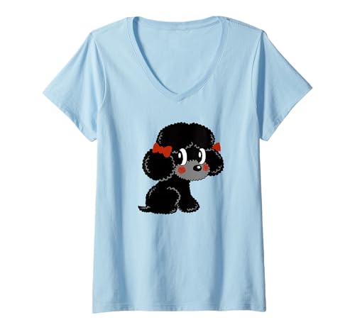 Damen Spielzeug Pudel Niedlicher Hund Welpe Haustier Lustige Tier Kunst Illustration T-Shirt mit V-Ausschnitt Damen Spielzeug Pudel Niedlicher Hund Welpe Haustier Lustige Tier Kunst Illustration T-Shirt mit V-Ausschnitt von Toru Sanogawa