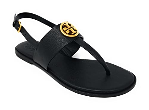 Tory Burch Damen Benton 2 Flats Zehentrenner, Perfektes Schwarz – gewalztes Messing, 39 EU