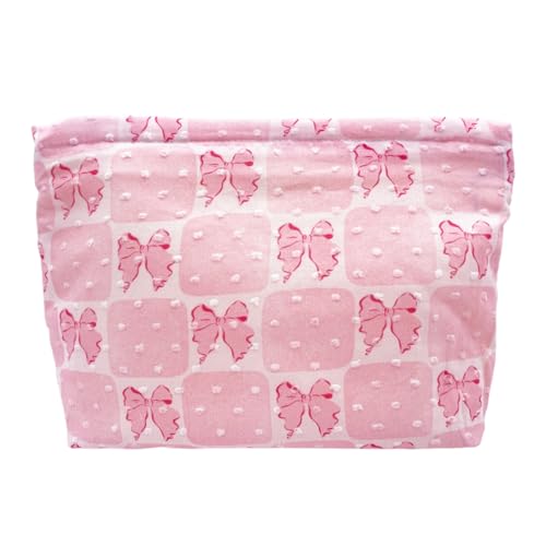 Torytoe Schminktasche Damen, Reise Kosmetiktasche mit Reißverschluss Kulturtasche Tragbar Make Up Organizer Tasche für Mädchen Reisen Hause Einkaufen (Rosa Schleife) von Torytoe