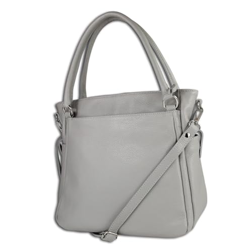 Toscanto Damen Handtasche Umhängetasche Leder Tasche hellgrau OTT160HK Leder Handtasche von Toscanto