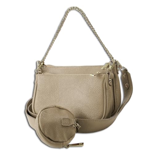 Toscanto Damen Umhängetasche Leder Tasche taupe beige OTT826UC Leder Umhängetasche von Toscanto