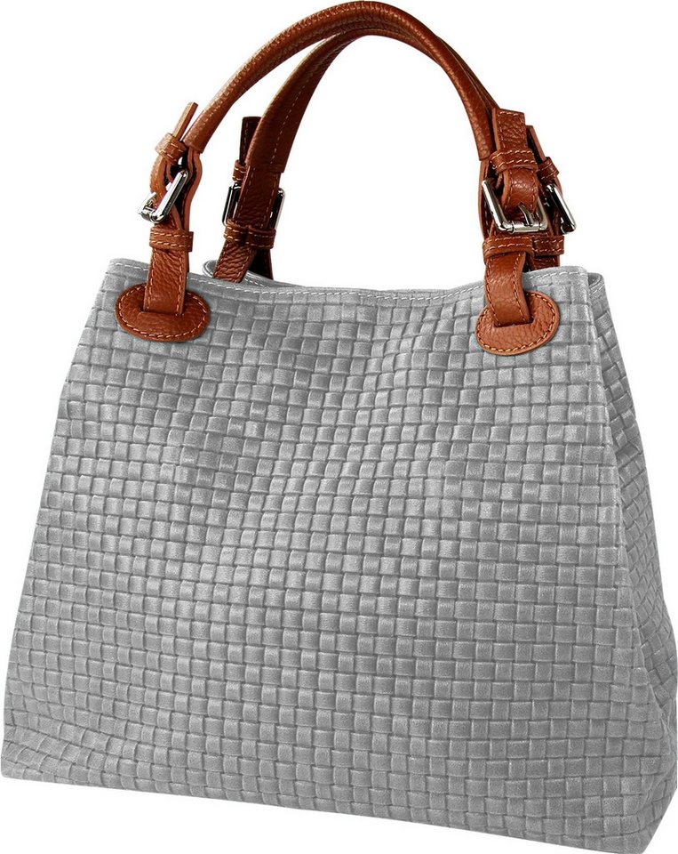 Toscanto Handtasche Toscanto Tasche geprägtes Flechtmuster (Handtasche), Damen Leder Handtasche, Umhängetasche, grau, braun ca. 31cm von Toscanto