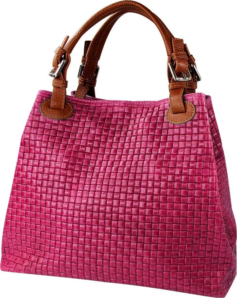 Toscanto Handtasche Toscanto Tasche geprägtes Flechtmuster (Handtasche), Damen Leder Handtasche, Umhängetasche, pink, braun ca. 31cm von Toscanto