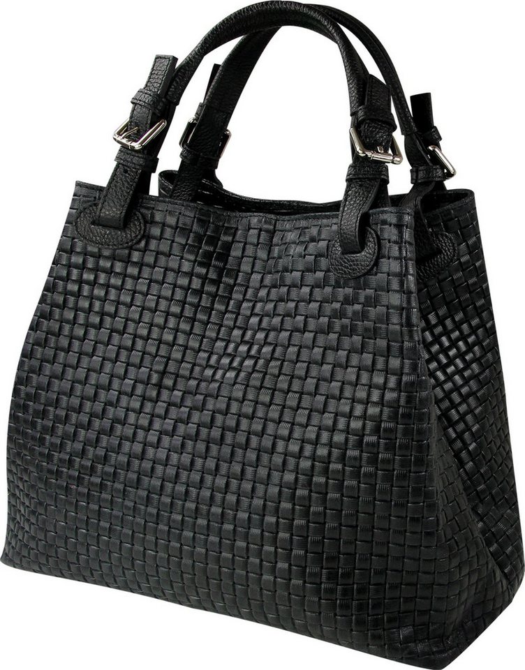 Toscanto Handtasche Toscanto Tasche geprägtes Flechtmuster (Handtasche), Damen Leder Handtasche, Umhängetasche, schwarz ca. 31cm von Toscanto