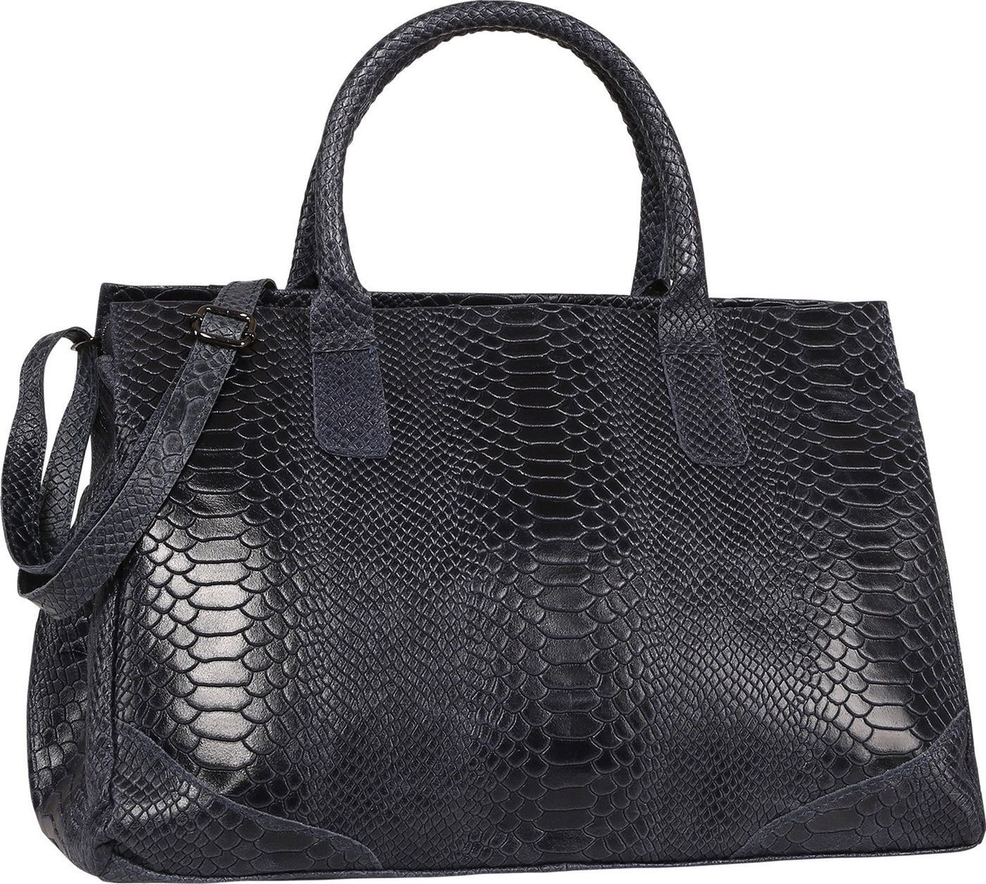 Toscanto Henkeltasche Toscanto Damen Henkeltasche Leder Tasche (Henkeltasche), Damen Leder Henkeltasche, dunkelblau ca. 40cm von Toscanto
