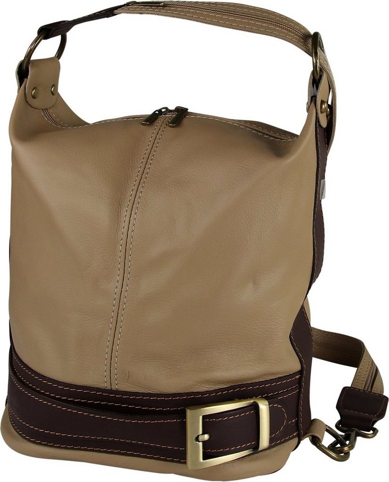 Toscanto Schultertasche Toscanto Damen Schultertasche (Schultertasche), Damen Schultertasche, Cityrucksack Leder, braun, taupe, Größe ca. 23cm von Toscanto