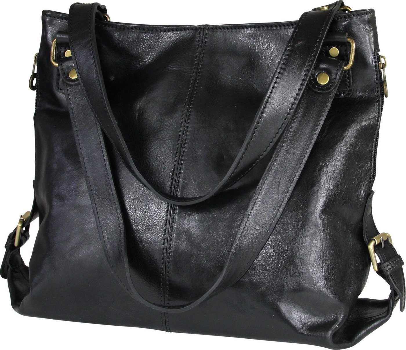 Toscanto Schultertasche Toscanto Damen Schultertasche (Schultertasche), Damen Schultertasche, Henkeltasche, Shopper Leder, schwarz, Größe 40cm von Toscanto