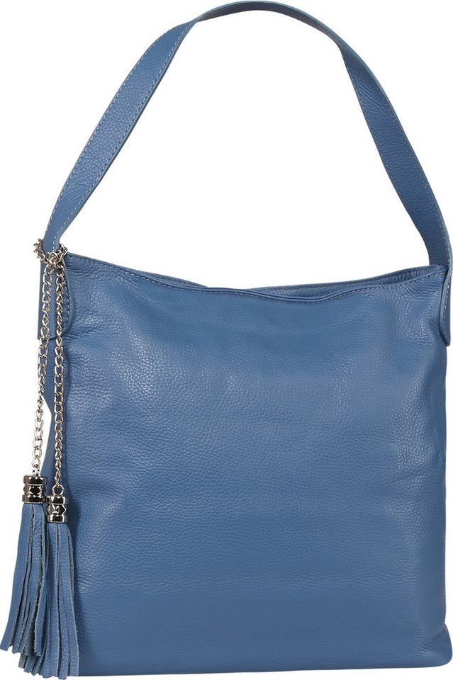Toscanto Schultertasche Toscanto Damen Schultertasche Leder (Schultertasche), Damen Leder Schultertasche, jeansblau ca. 40cm von Toscanto