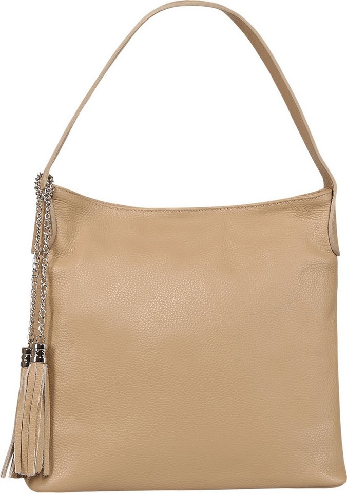 Toscanto Schultertasche Toscanto Damen Schultertasche Leder (Schultertasche), Damen Leder Schultertasche, taupe, beige ca. 40cm von Toscanto
