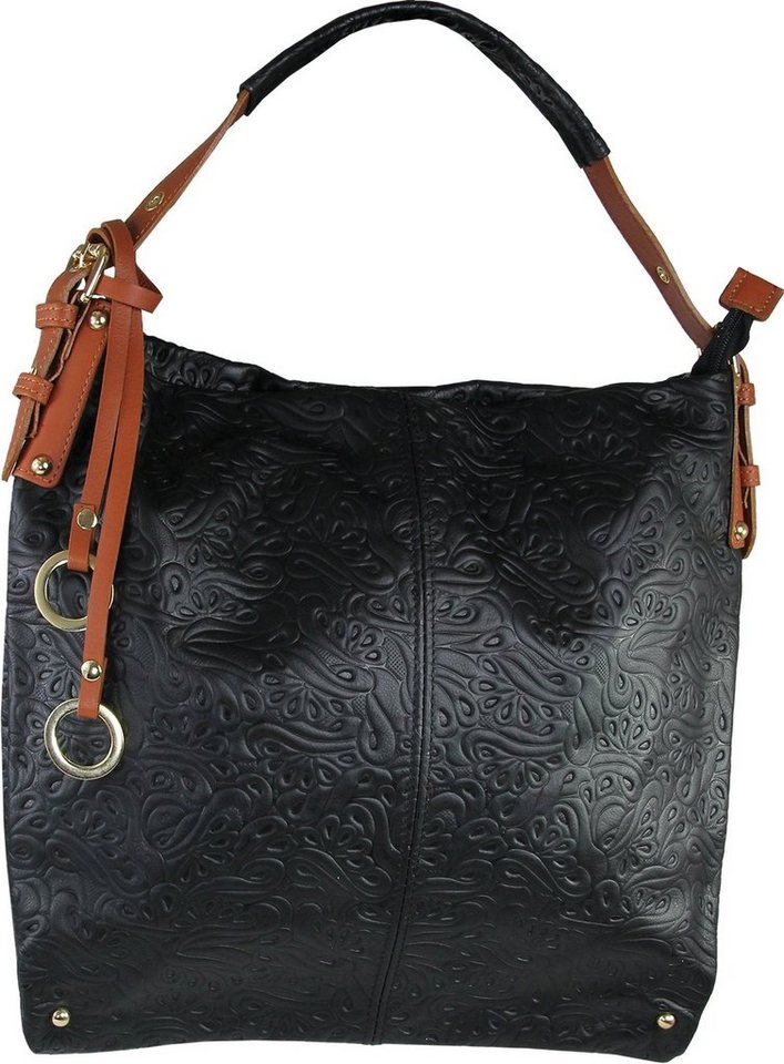 Toscanto Schultertasche Toscanto Damen Shopper Schultertasche (Shopper), Damen Shopper, Schultertasche Leder, schwarz, braun, Größe ca. 37cm von Toscanto