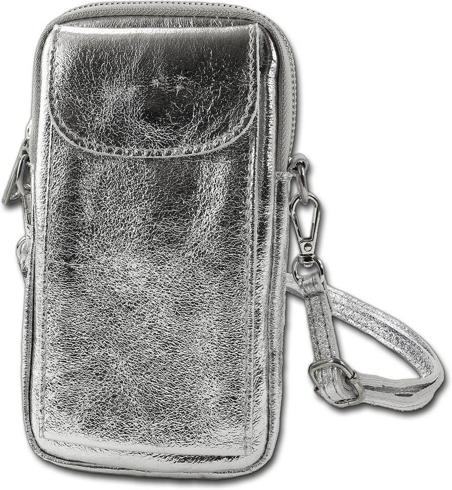 Toscanto Umhängetasche Toscanto Damen Umhängetasche Handtasche (Umhängetasche, Handtasche), Damen Tasche Echtes Leder silber, Made-In Italy ca. 12cm von Toscanto