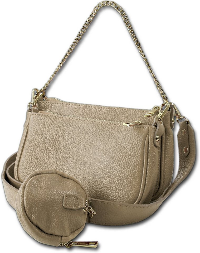 Toscanto Umhängetasche Toscanto Damen Umhängetasche Leder (Umhängetasche, Umhängetasche), Damen Tasche Echtes Leder taupe, beige, Made-In Italy ca. 24cm von Toscanto