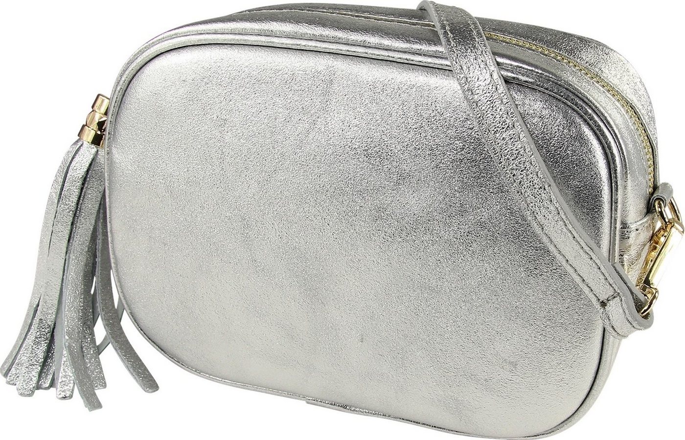 Toscanto Umhängetasche Toscanto Tasche silber metallic (Umhängetasche), Damen Umhängetasche Leder, silber metallic, Größe ca. 21cm von Toscanto