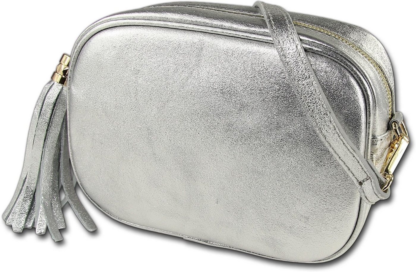 Toscanto Umhängetasche Toscanto Umhängetasche Freizeit (Umhängetasche, Umhängetasche), Damen Tasche Echtes Leder silber metallic, Made-In Italy von Toscanto