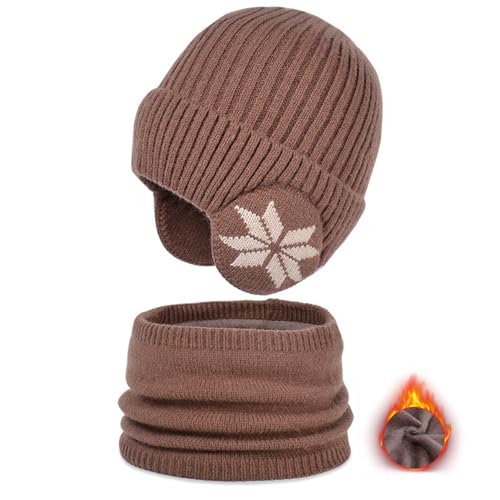 Set aus Wintermütze und Schal für Kinder,Gestrickter Schal und Outdoor-Sportmütze - Elastische, verdickende Outdoor-Sportmütze für Reisen, Wandern, Spazierengehen mit dem Hund, Laufen Toseky von Toseky