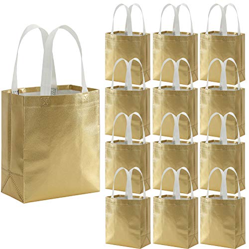 Tosnail 40 Stück glänzende goldene Einkaufstaschen, wiederverwendbare Partytüten, Geschenktüten aus Vliesstoff, Geschenktüten für Hochzeiten, Geburtstage, Babyparty von Tosnail