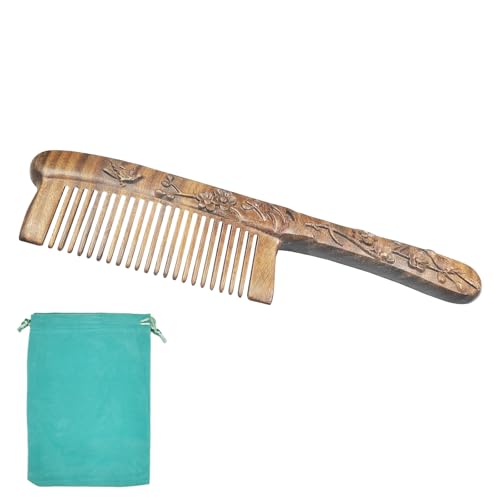 Tostyles Handgefertigter natürlicher grüner Sandelholz-Haarkamm, antistatisch, Sandelholzduft, natürlicher Holzkamm mit Aufbewahrungstasche, tragbar, für Reisen, zur Massage der Kopfhaut, Damen, von Tostyles