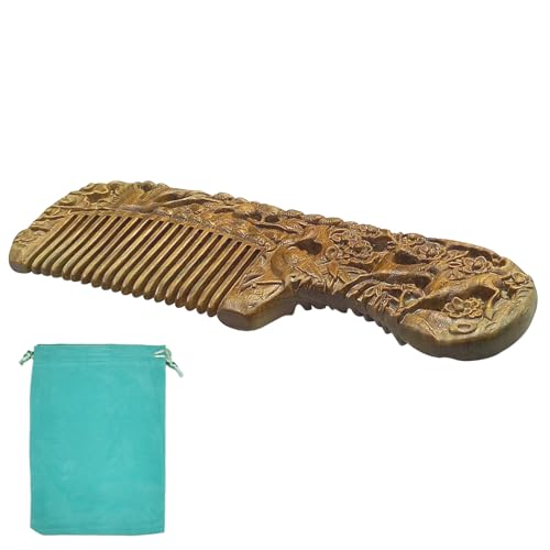 Tostyles Handgefertigter natürlicher grüner Sandelholz-Haarkamm, antistatisch, Sandelholzduft, natürlicher Holzkamm mit Aufbewahrungstasche, tragbar, für Reisen, zur Massage der Kopfhaut, für Damen, von Tostyles