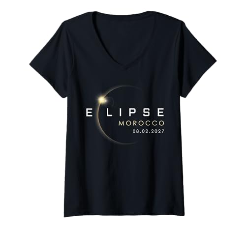 Damen Morocco Eclipse 2027 August 02 Totale Sonnenfinsternis T-Shirt mit V-Ausschnitt Damen Morocco Eclipse 2027 August 02 Totale Sonnenfinsternis T-Shirt mit V-Ausschnitt von Total Solar Eclipse Path of Totality Morocco 2027
