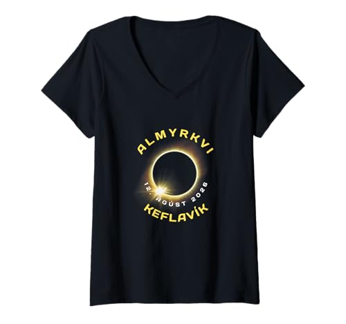 Damen Keflavik Island Sonnenfinsternis Totalität 12. August 2026 T-Shirt mit V-Ausschnitt Damen Keflavik Island Sonnenfinsternis Totalität 12. August 2026 T-Shirt mit V-Ausschnitt von Totality in Iceland Solar Eclipse 12.08.2026