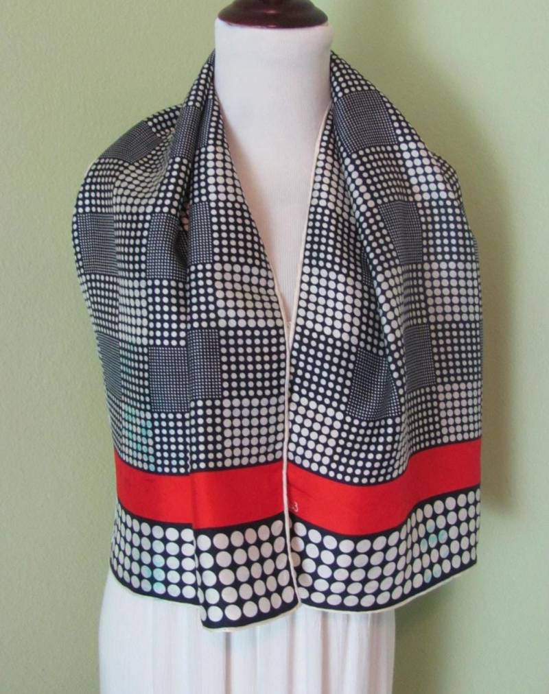 Echo // Schöner Vintage Rot Weiß Blauer Polka Dot Seidenschal 15" X 44" Lang 800+ Designer Schals Auf Lager von TotallyScarves