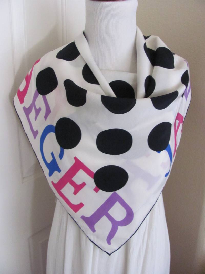 Jaeger // Weiß Schwarzer Punkt Bunter Seidenschal 76 cm Im Quadrat 1000+ Designer Seide Vintage Schals von TotallyScarves