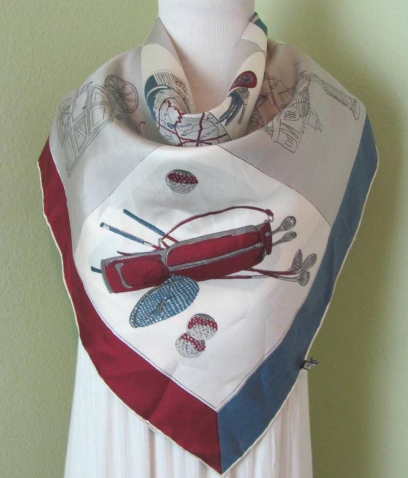 Schöner Weißer Golf Weicher Seidenschal // 73 cm Im Quadrat Beste Auswahl Auf Etsy Designer Signed Schals 800+ Lager von TotallyScarves