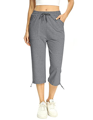 Totatuit 100% Baumwolle Caprihose Damen 3/4 Jogginghose Sommer Kurz Sweathose Freizeit Hose mit Tasche von Totatuit