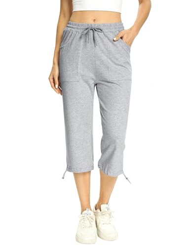 Totatuit 100% Baumwolle Caprihose Damen 3/4 Jogginghose Sommer Kurz Sweathose Freizeit Hose mit Tasche von Totatuit