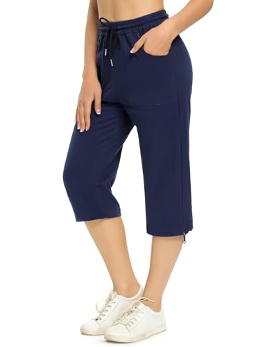 Totatuit 100% Baumwolle Caprihose Damen 3/4 Jogginghose Sommer Kurz Sweathose Freizeit Hose mit Tasche von Totatuit