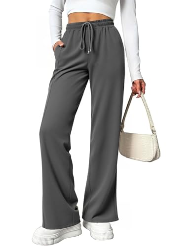 Totatuit Baggy Jogginghose Damen Weit Bein – Lockere Freizeithose Grau,Sporthose Lang mit Tasche,Bequeme Sweathose für Yoga & Alltag von Totatuit