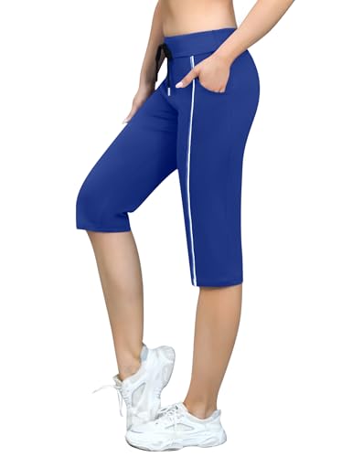 Totatuit Baumwolle Caprihose Damen 3/4 Jogginghose Sommer Kurz Sweathose Freizeit Hose mit Tasche von Totatuit