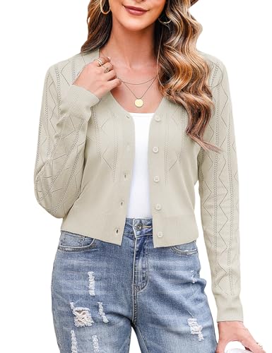 Totatuit Bolero Damen Festlich Kurz Strickjacke Cardigan Langarm Leicht Elegant Bolerojacke Schulterjacke Aprikose XL von Totatuit