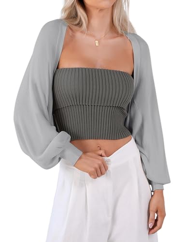 Totatuit Bolero Damen Festlich Kurz Strickjacke Elegant Cardigan Open Front Shrugs Langarm Leichte Jäckchen Sommer Strick Bolerojacke Schulterjacke für Kleider Casual Einfabig Kurzjacke von Totatuit