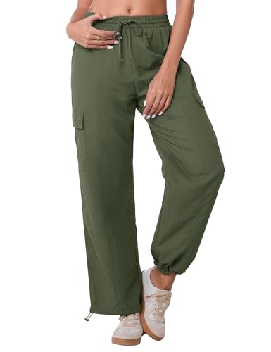 Totatuit Cargohose Damen Leichte Wanderhose mit Tasche Trekkinghose Schnelltrocken Wasserdicht Outdoor Hosen Baggy Outdoorhose Sportlich Jogginghose Armeegrün XXL von Totatuit