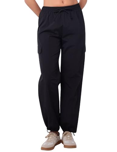 Totatuit Cargohose Damen Leichte Wanderhose mit Tasche Trekkinghose Schnelltrocken Wasserdicht Outdoor Hosen Baggy Outdoorhose Sportlich Jogginghose Schwarz XL von Totatuit