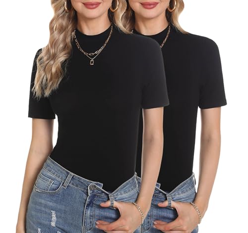 Totatuit Damen 2025 Stehkragen Pullover Frühling Sommer Strick Shirt Kurzarm Casual Blusen Rundhals Oberteil von Totatuit