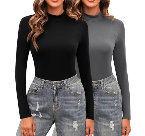 Totatuit Damen 2er Pack Langarmshirts Oberteil Warm Slim Fit Basic Tops für kühle Tage Totatuit Damen 2er Pack Langarmshirts Oberteil Warm Slim Fit Basic Tops für kühle Tage von Totatuit