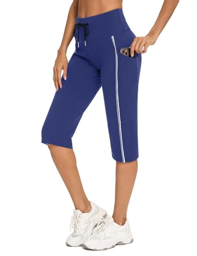 Totatuit Damen 3/4 Jogginghose Sommer Yoga Trainingshose Baumwolle Sporthose für Sport und Freizeit Fitness Activewear Leggings Sport & Outdoor Hosen mit Tasche von Totatuit